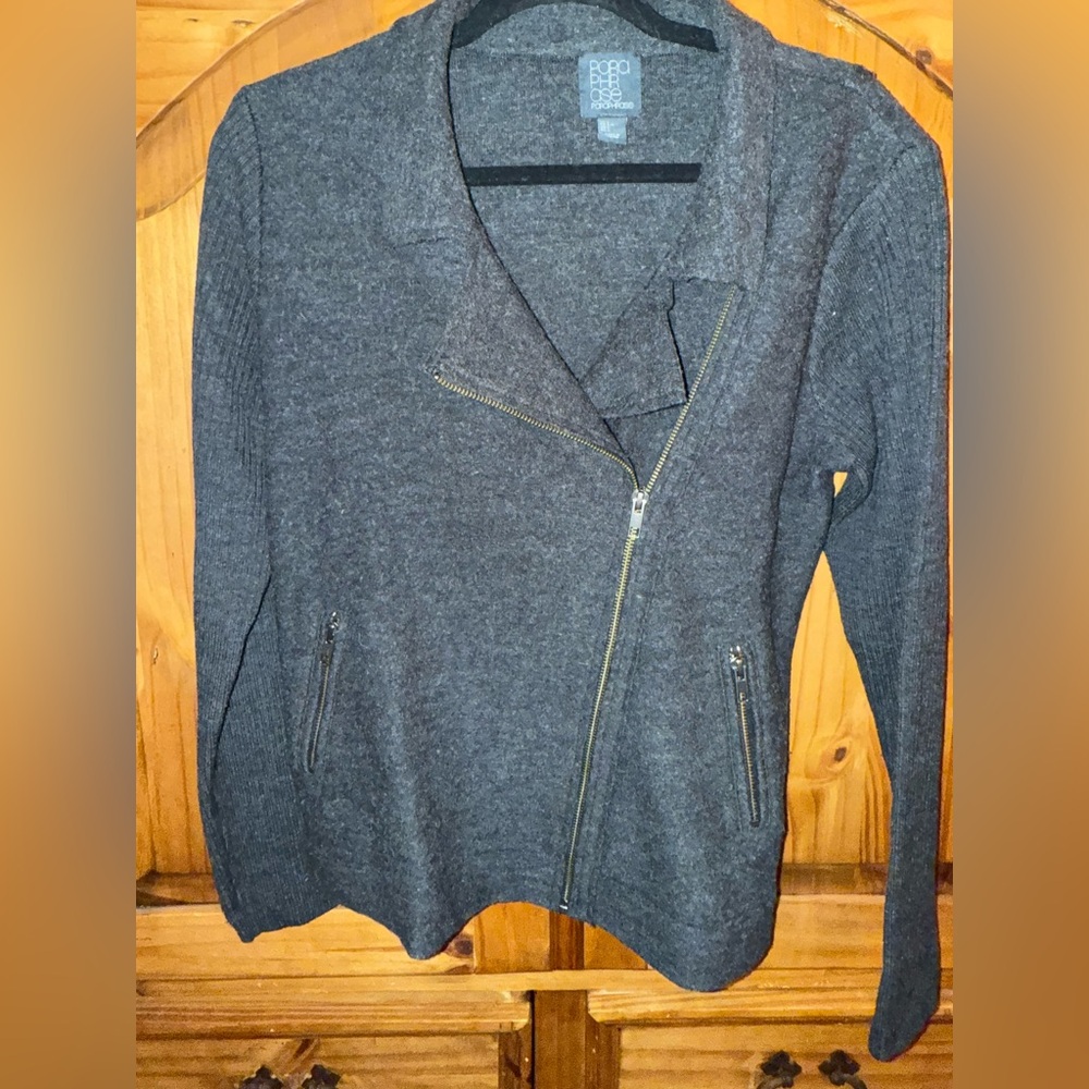 Paraphrase Charcoal Zipper Cardigan
